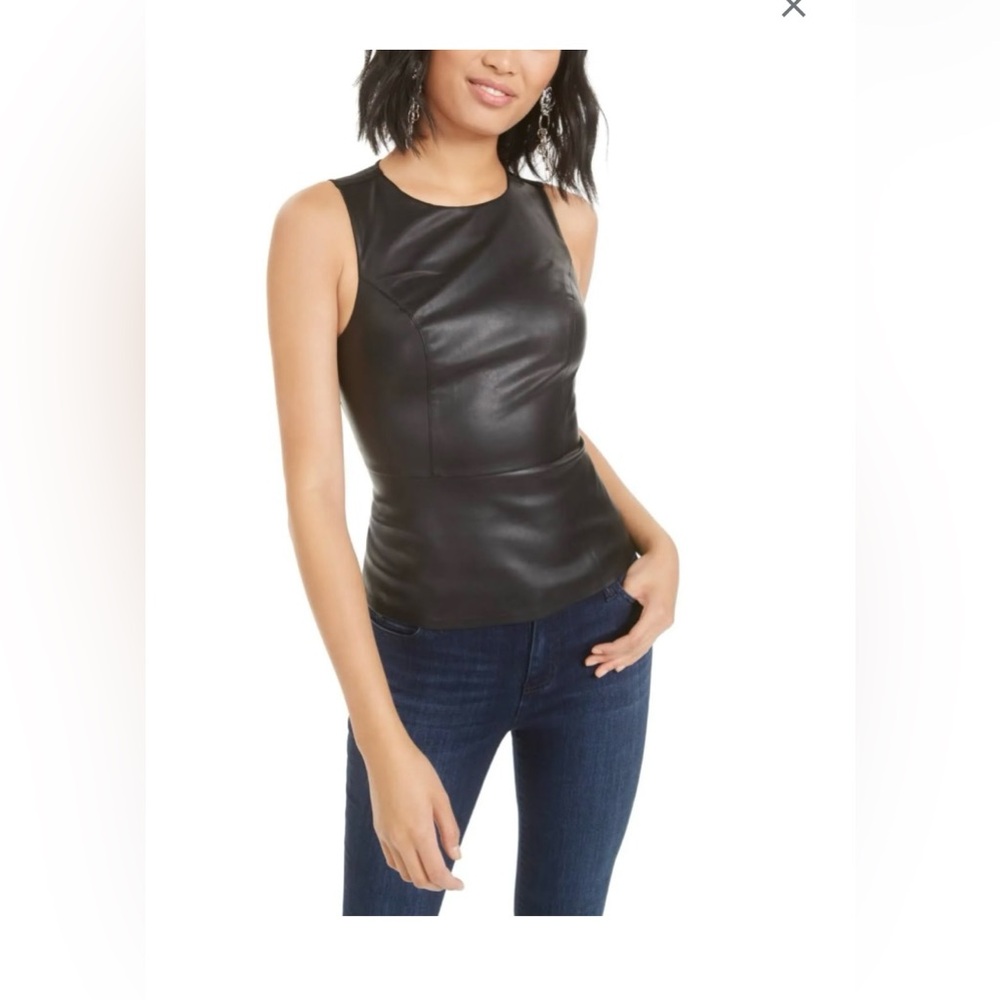 Black Faux Leather Sleeveless Peplum Top Blouse xxs NWT